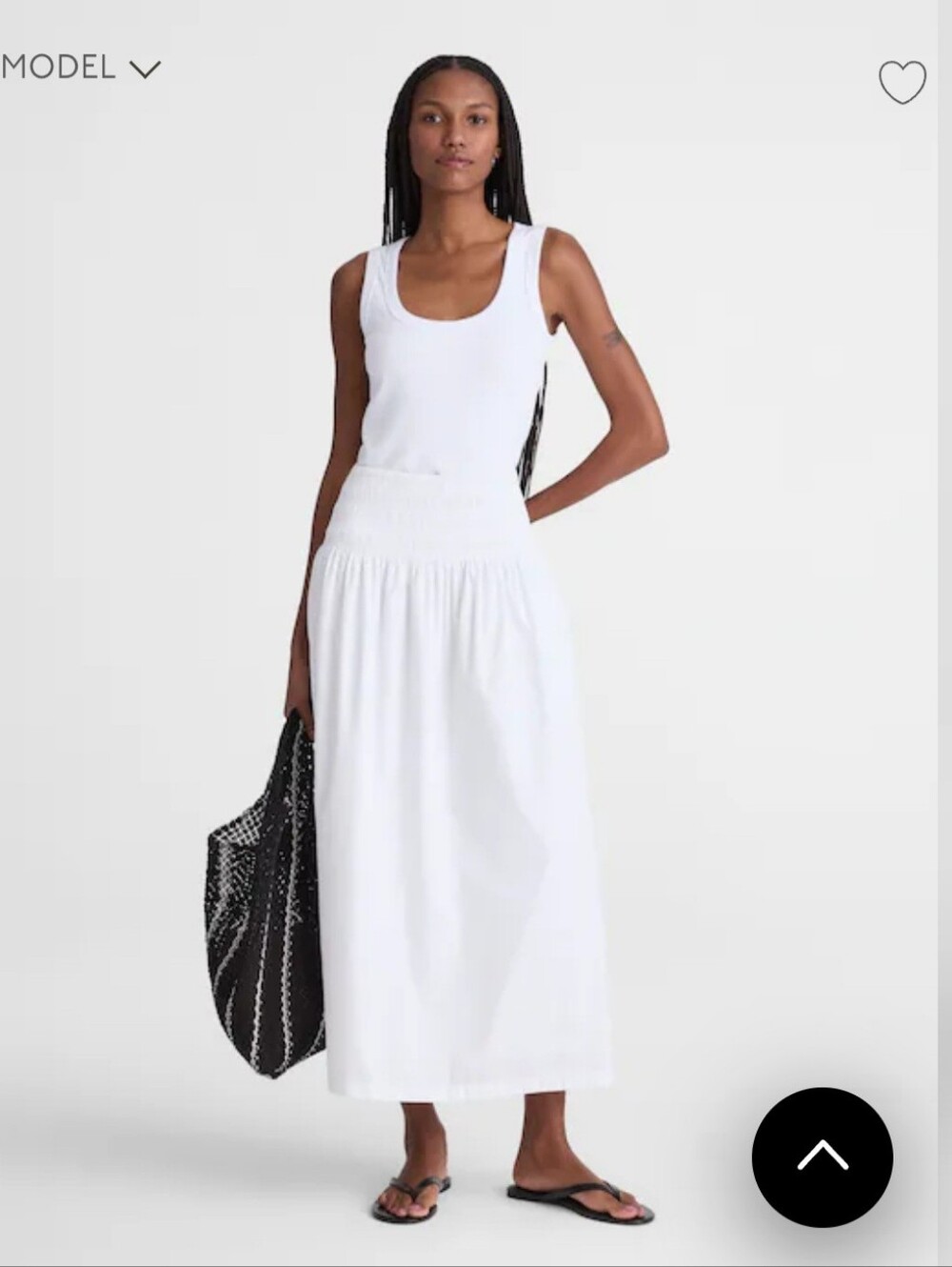 Madewell Women's Smocked-Waist Midi Skirt in Poplin Sz M $118 White